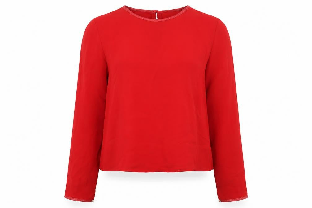 Front view of Zara women’s red polyester basic blouse, size XS, boat neck