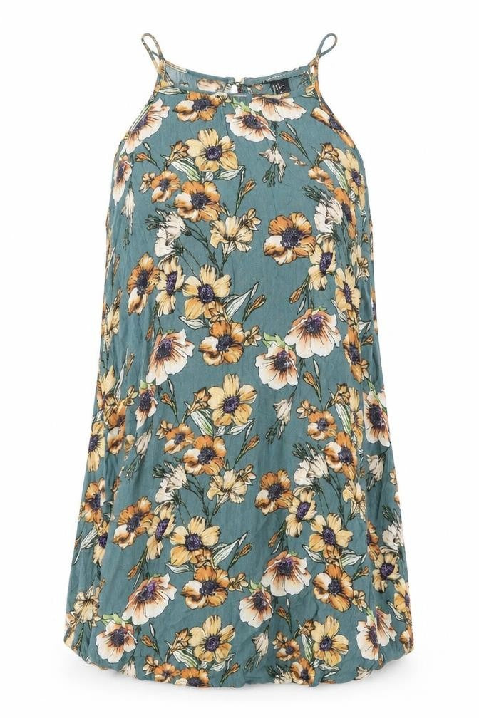 FOREVER 21 Womens Green Floral Rayon A-Line Size S Boat Neck Pullover