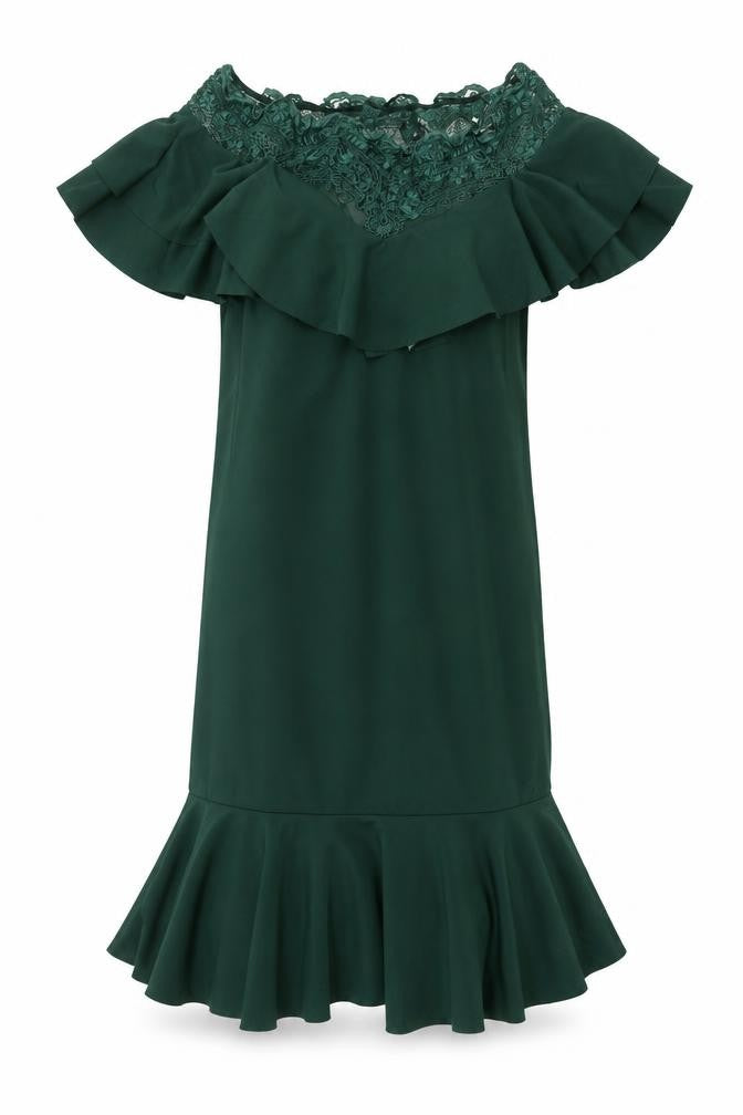 Front view of SHEIN women’s green polyester a-line, size L, boat neck pullover