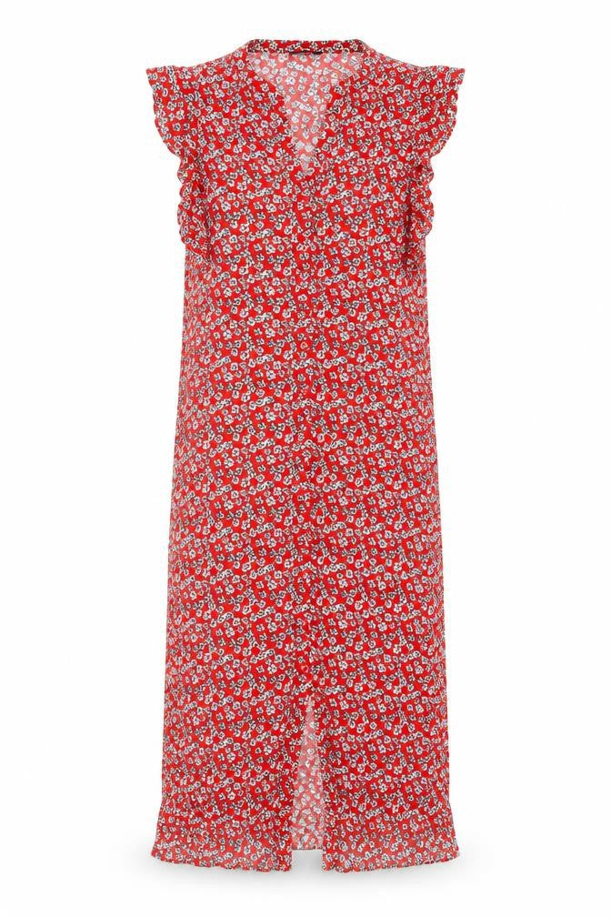 Papaya Womens Red Floral Viscose A-Line Size 10 V-Neck Button