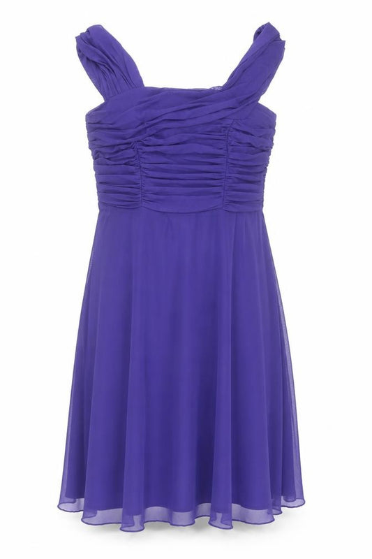 Front view of Next women’s purple nylon a-line, size UK 12, square neck zip