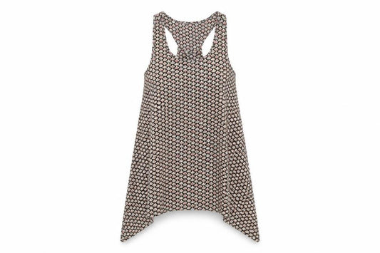 Front view of Preworn women’s multicoloured geometric polyester basic tank, size UK 8, scoop neck