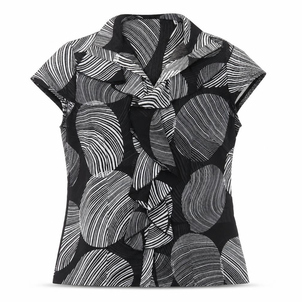 Front view of Per Se women’s black geometric polyester basic t-shirt, size UK 12, v-neck
