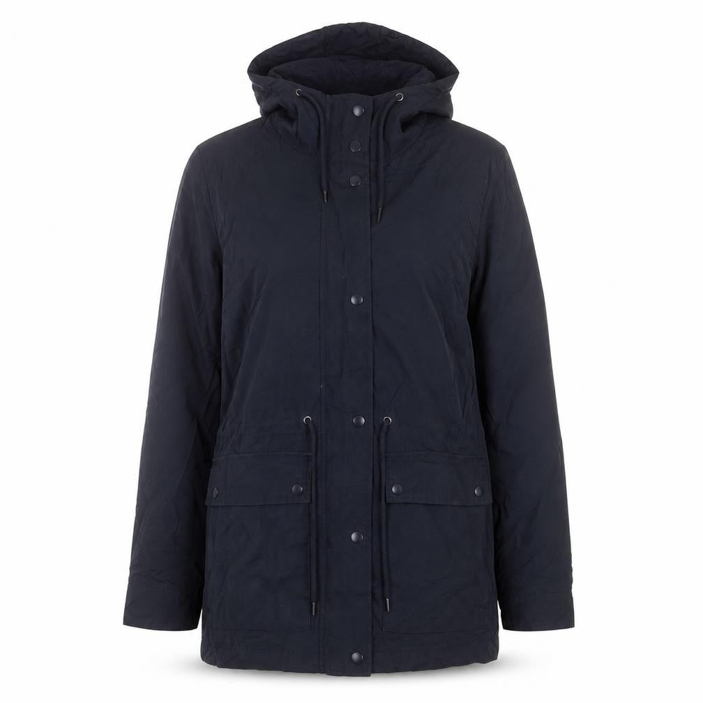 Front view of Marks & Spencer women’s blue jacket coat, size UK 6, zip