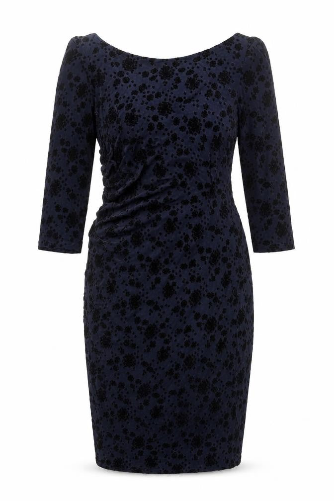 Preworn Womens Black Geometric Polyester Bodycon Size 10 Scoop Neck Zip