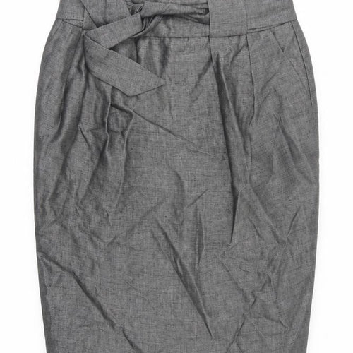 Principles Womens Grey Linen Straight & Pencil Skirt Size 10 Zip - Tie front