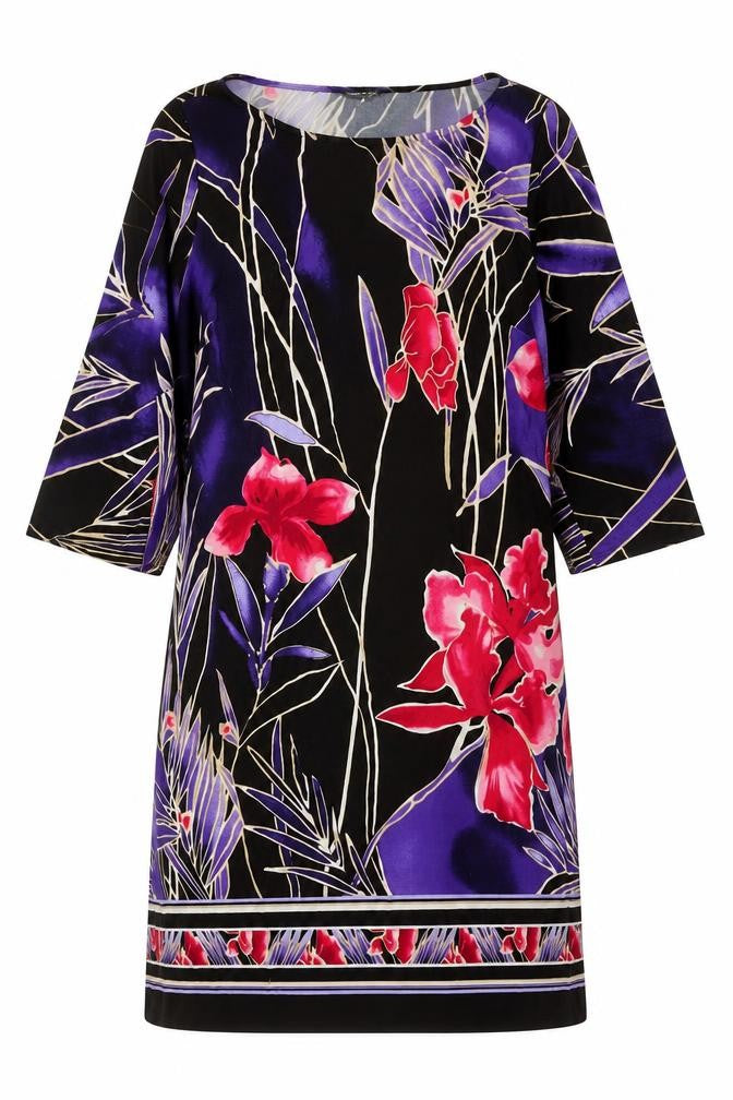 Front view of Nine West women’s multicoloured floral polyester shift, size UK 14, boat neck pullover