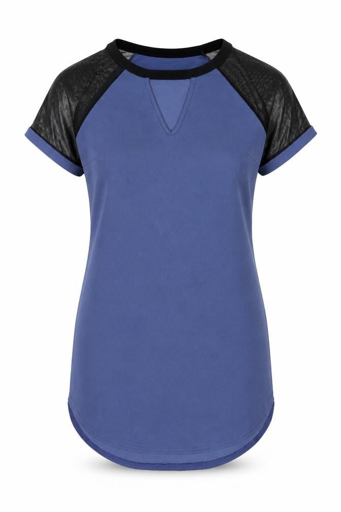 Front view of Select women’s blue polyester shift, size UK 14, round neck pullover