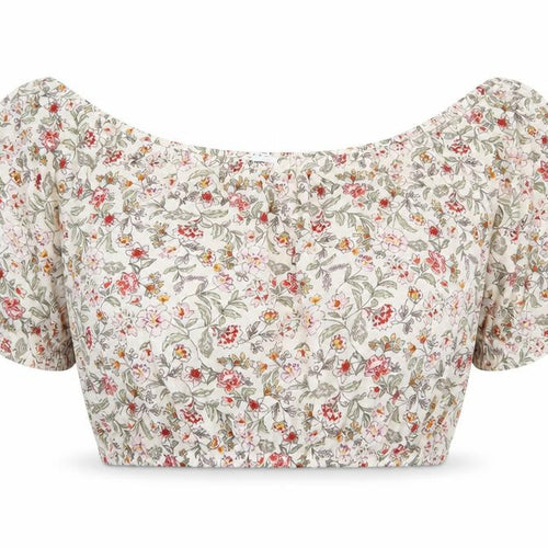 Matalan Womens Ivory Floral Viscose Cropped Blouse Size 14 Boat Neck