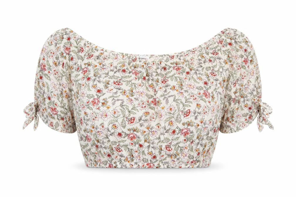 Matalan Womens Ivory Floral Viscose Cropped Blouse Size 14 Boat Neck