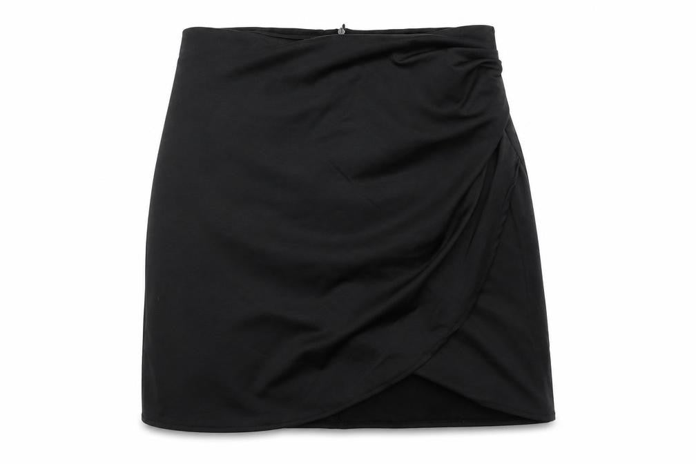 Preworn Womens Black Polyester Mini Skirt Size 30 in Zip - Ruched