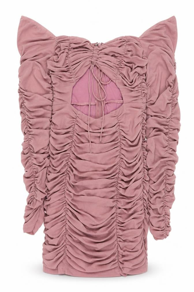 Front view of Eighth Hour women’s pink nylon mini, size UK 12, v-neck zip - ruched