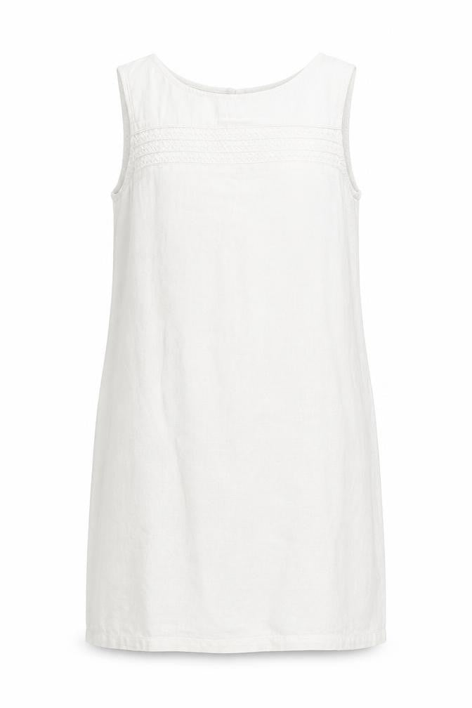 Front view of Next women’s white viscose a-line, size UK 8, round neck button