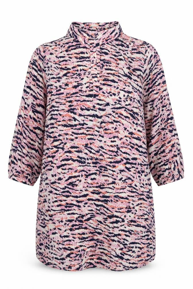 Front view of ET VOUS women’s multicoloured animal print polyester basic t-shirt, size UK 16, collared - tiger print