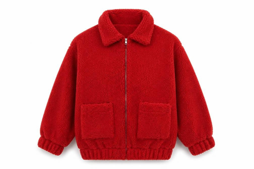 Front view of PRETTYLITTLETHING women’s red jacket, size UK 10, zip
