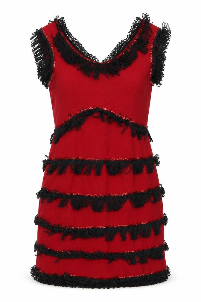 Front view of Annie Brooks women’s red polyester mini, size UK 8, v-neck zip