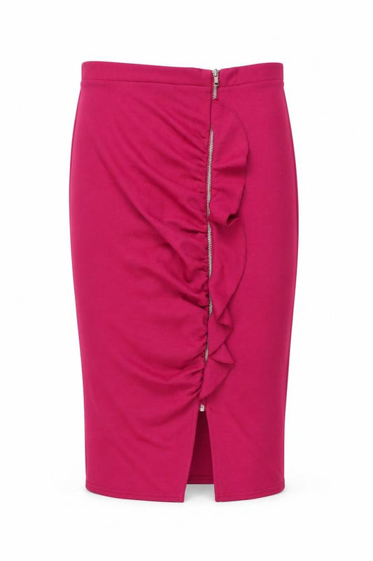 Front view of River Island women’s pink polyester a-line skirt, size UK 8, zip