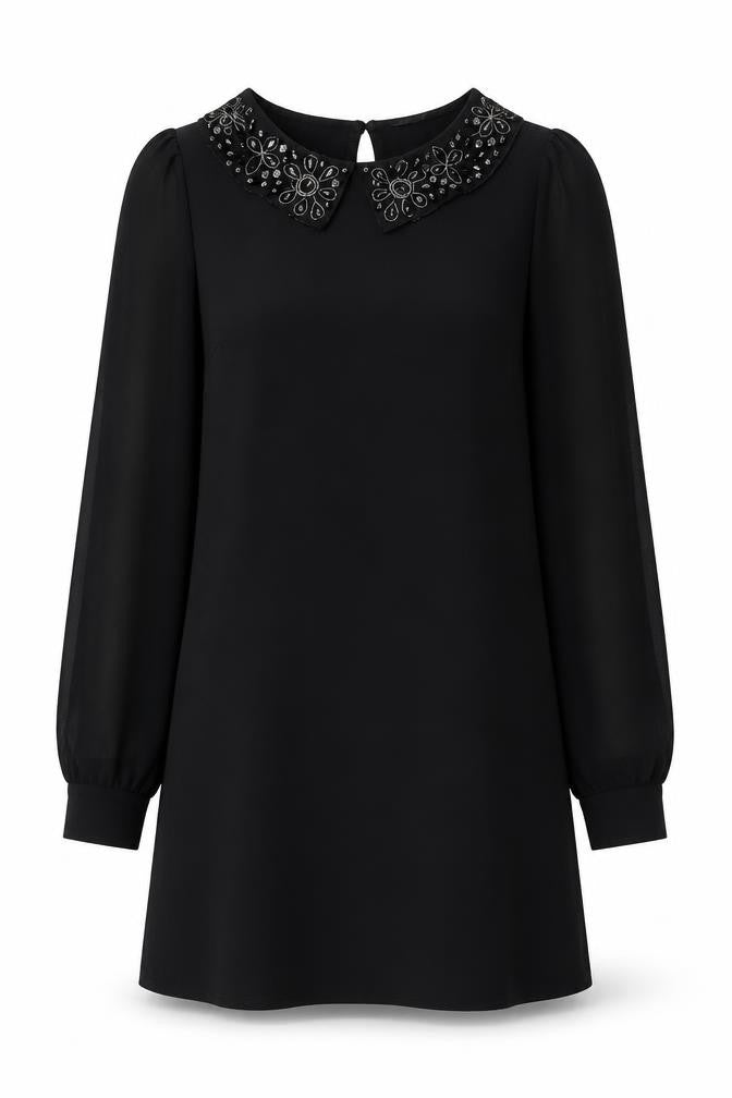 Front view of Dorothy Perkins women’s black polyester a-line, size UK 8, collared pullover