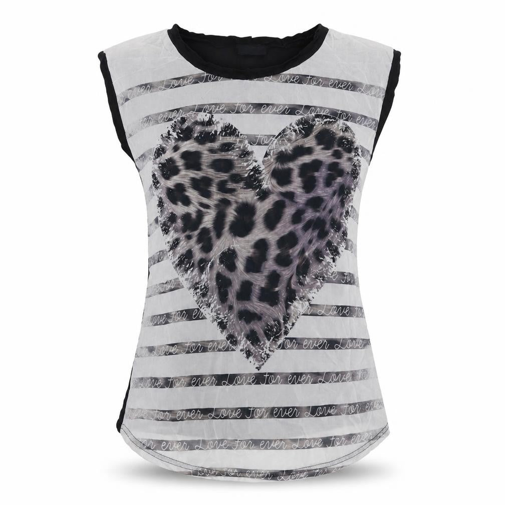 Front view of Nikka women’s multicoloured geometric polyester basic t-shirt, size M, boat neck