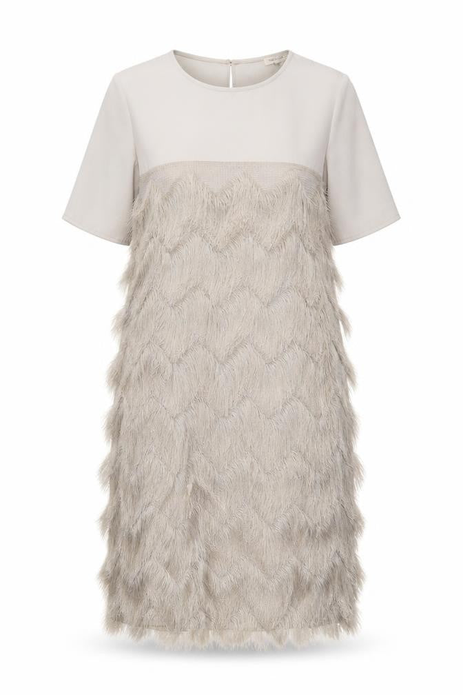 Front view of River Island women’s beige polyester a-line, size UK 6, round neck pullover