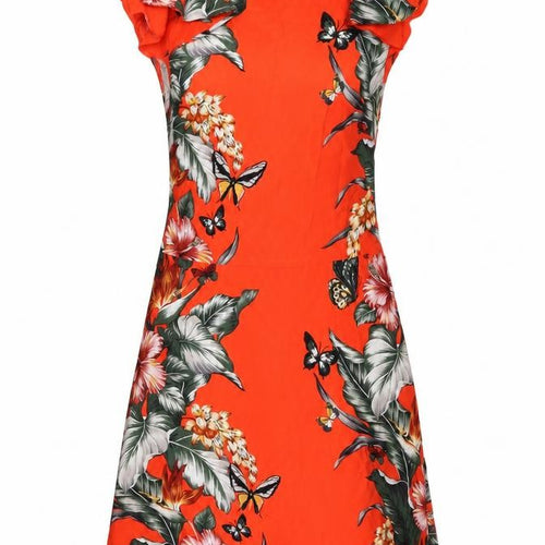 Oasis Womens Red Floral Viscose A-Line Size 8 Round Neck Zip