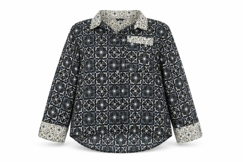 Front view of Next women’s multicoloured geometric polyester basic button-up, size UK 10, collared