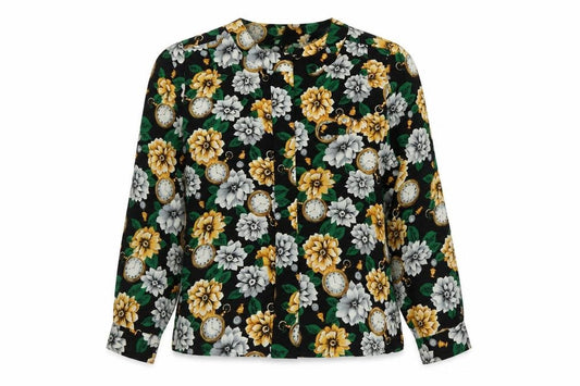 Front view of Collection women’s multicoloured floral polyester basic button-up, size UK 10, v-neck