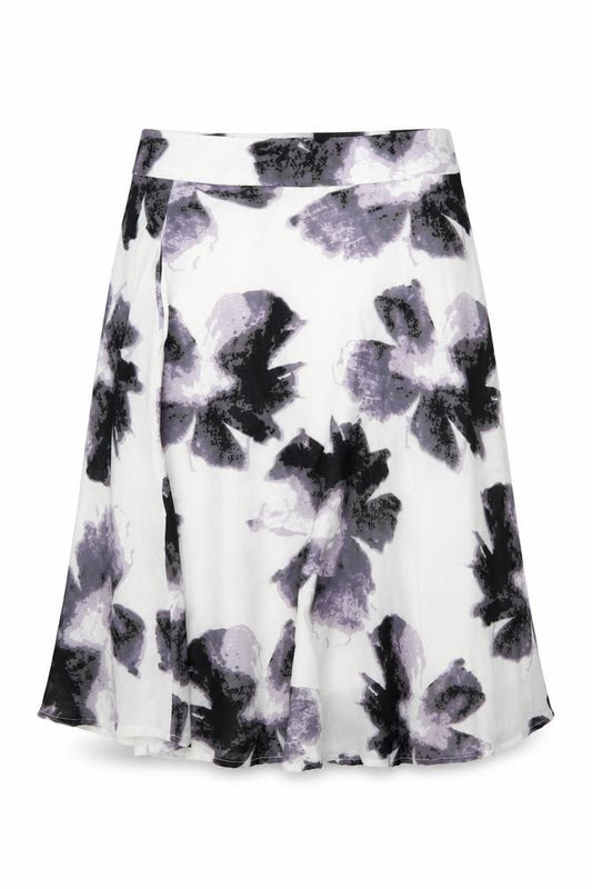 Front view of Sophyline women’s white floral polyester flare skirt, size S, zip