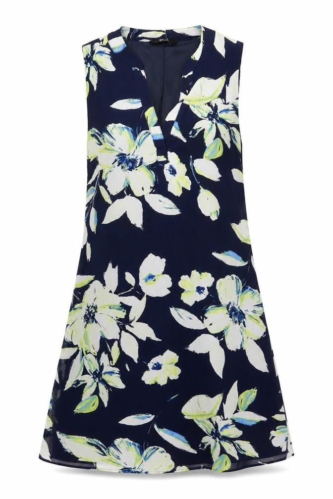 Front view of F&F women’s blue floral polyester a-line, size UK 8, v-neck pullover