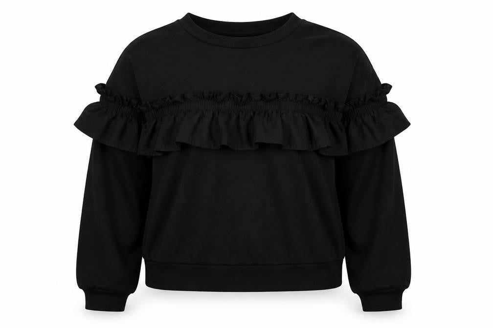 Front view of SHEIN women’s black polyester pullover sweatshirt, size L, pullover