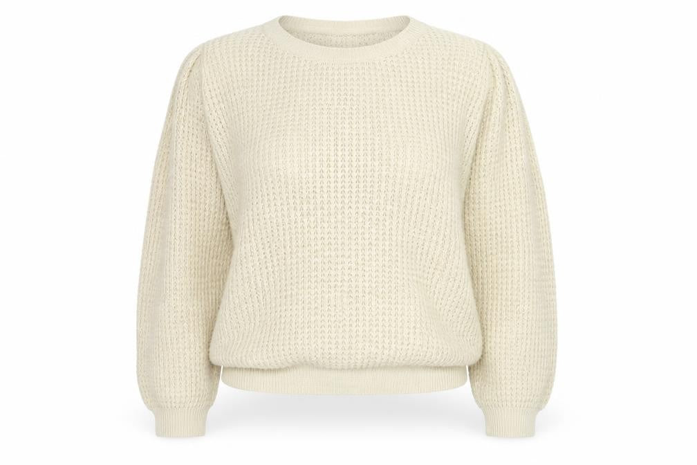 Front view of Topshop women’s ivory boat neck acrylic jumper, size UK 10