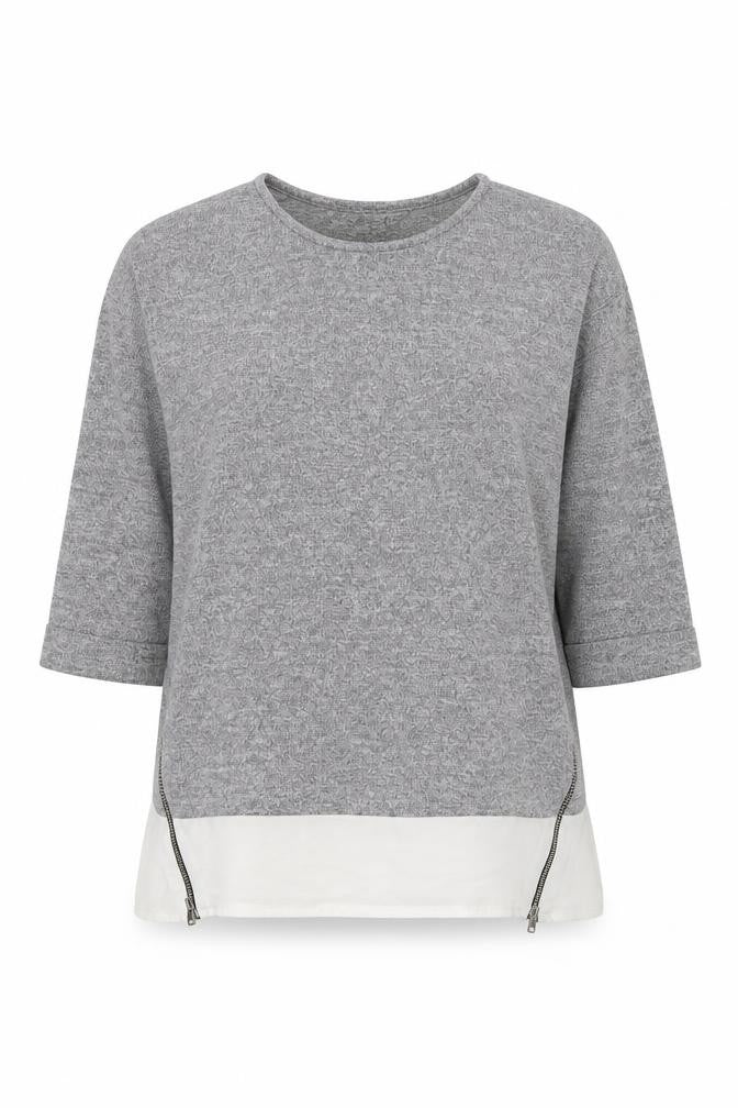 Front view of Atmosphere women’s grey polyester jersey blouse, size UK 6, scoop neck