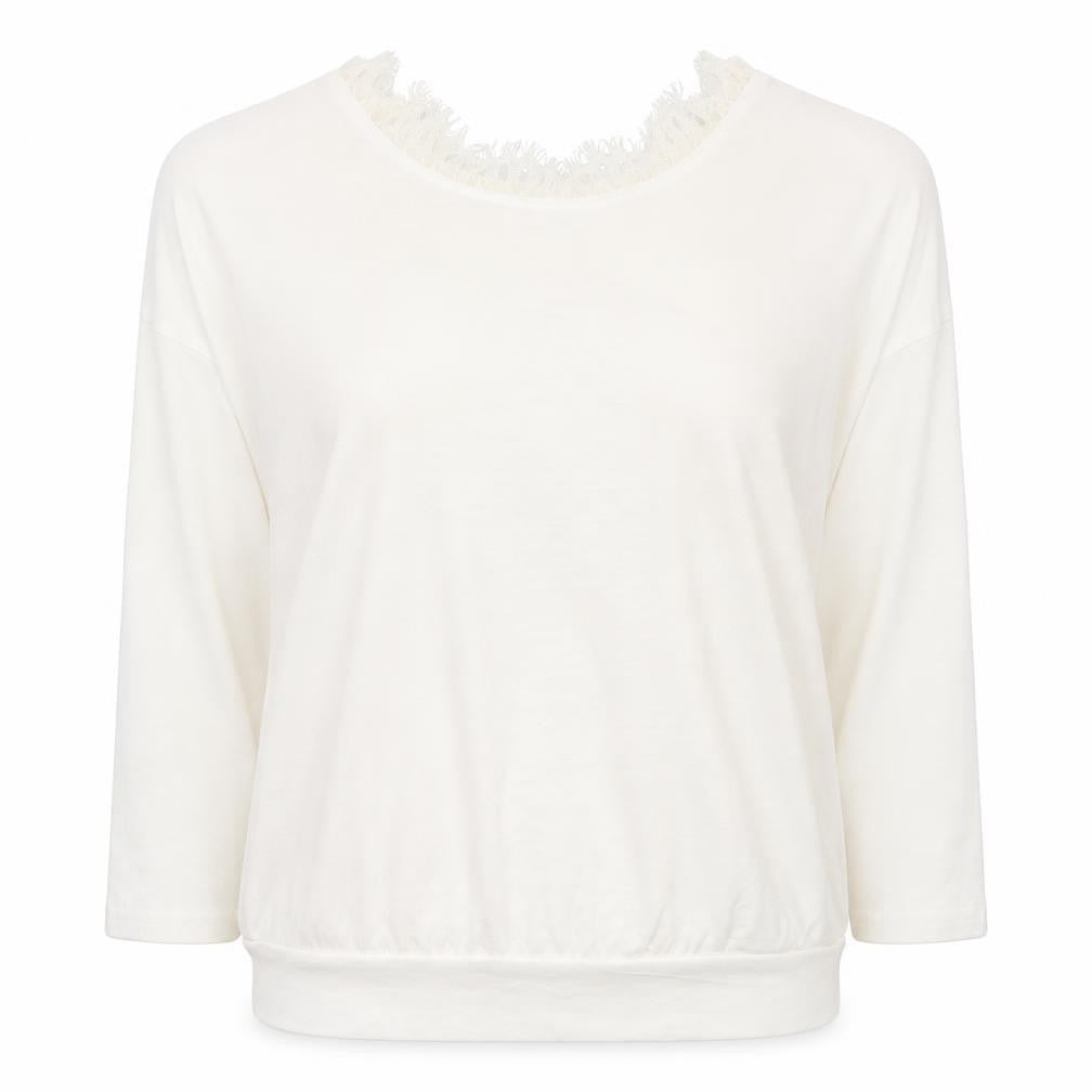 Preworn Womens White Cotton Basic Blouse Size M Boat Neck - Lace Detail