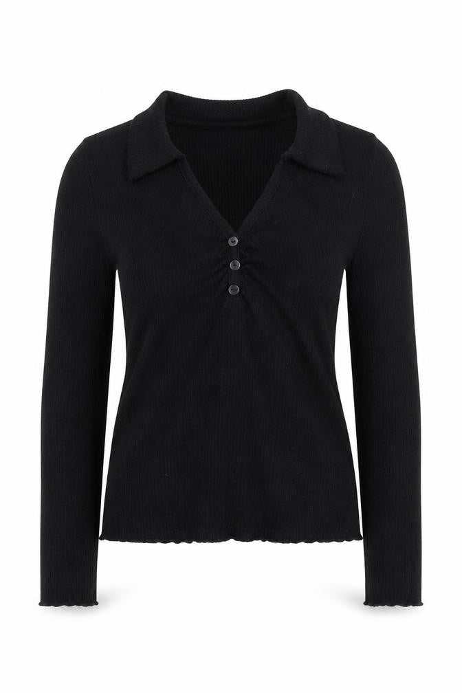 Front view of New Look women’s black collared polyester jumper, size UK 8