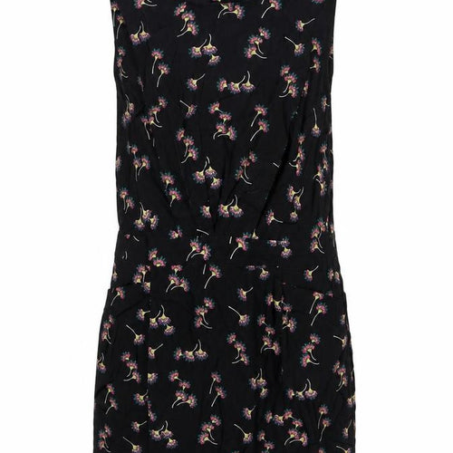 Love Label Womens Black Floral Viscose Tank Dress Size 8 Round Neck Pullover