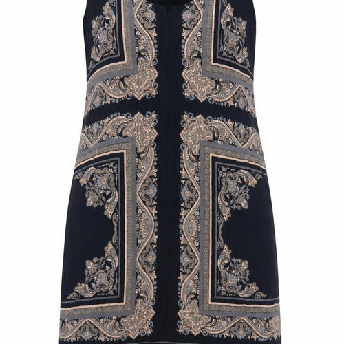 Monsoon Womens Black Geometric Polyester Tank Dress Size 12 Round Neck Zip