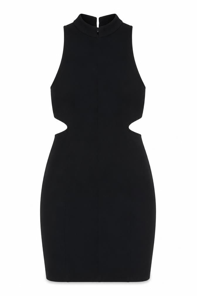 Front view of Topshop women’s black polyester bodycon, size UK 6, mock neck pullover