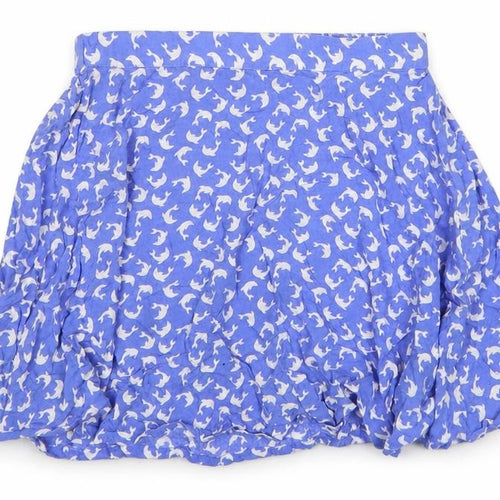 Monki Womens Blue Geometric Viscose Flare Skirt Size XS - Dolphin Pattern