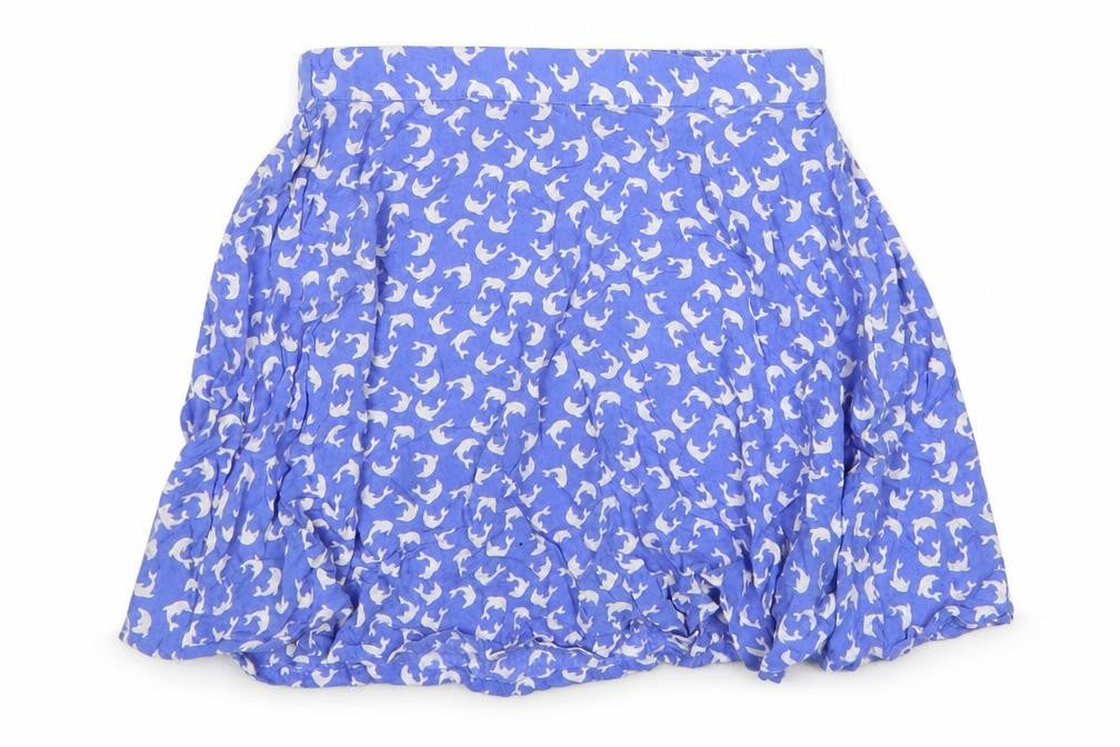 Monki Womens Blue Geometric Viscose Flare Skirt Size XS - Dolphin Pattern