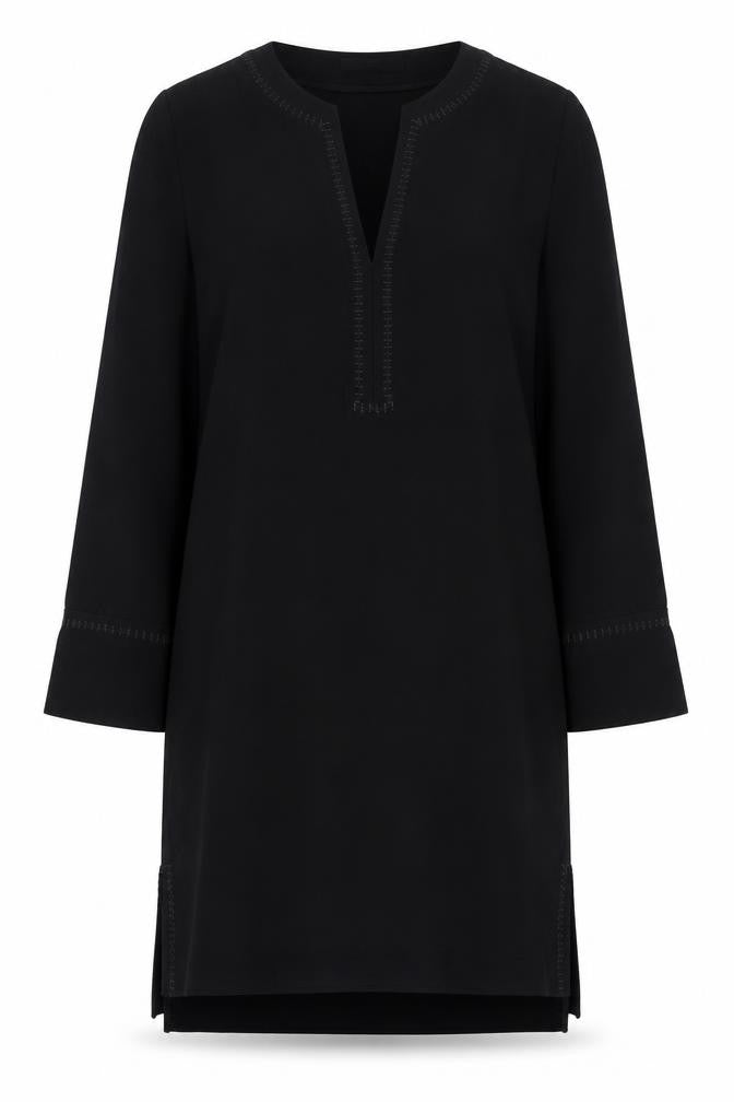Front view of Next women’s black polyester kaftan, size UK 8, v-neck pullover