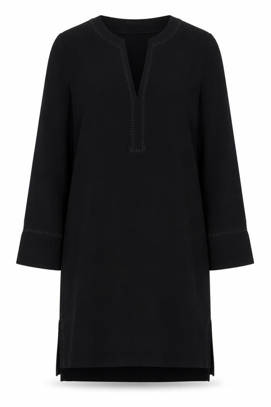 Front view of Next women’s black polyester kaftan, size UK 8, v-neck pullover
