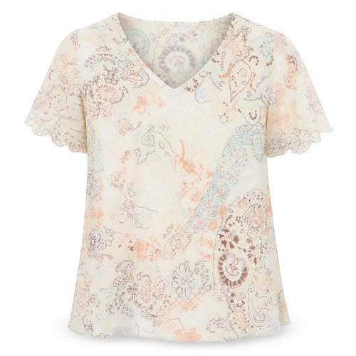 Maliella Gelli Womens Beige Floral Polyester Basic Blouse Size 14 V-Neck - Size 14/16