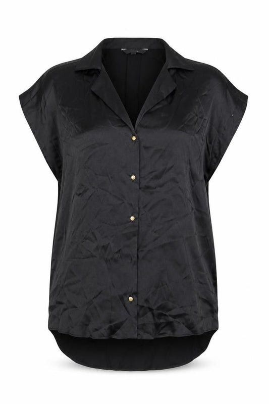Front view of Next women’s black viscose basic button-up, size UK 6, collared