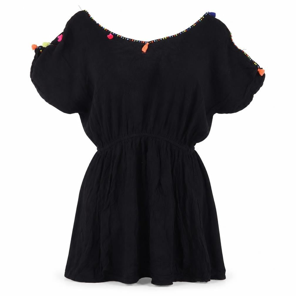 Front view of Papaya women’s black viscose a-line, size S, v-neck pullover