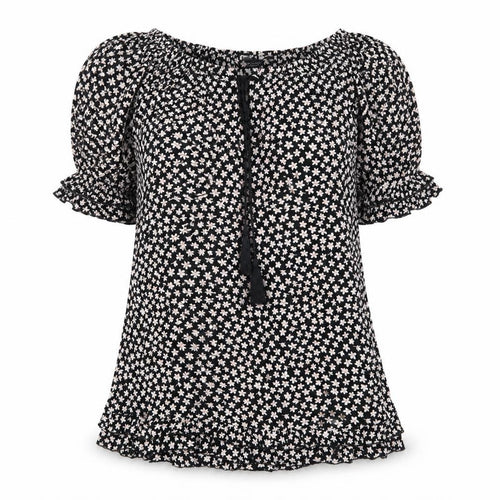 Dorothy Perkins Womens Black Floral Viscose A-Line Size 12 Off the Shoulder Pullover