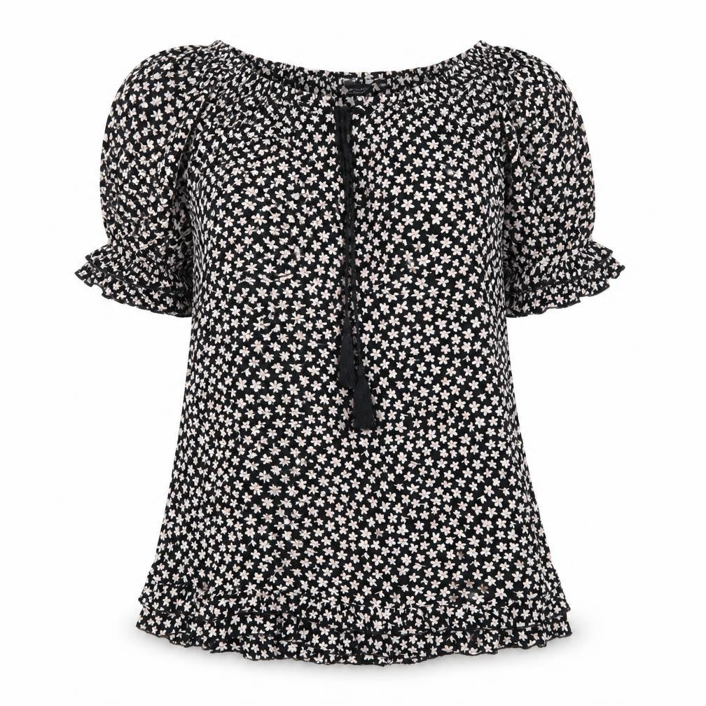 Dorothy Perkins Womens Black Floral Viscose A-Line Size 12 Off the Shoulder Pullover