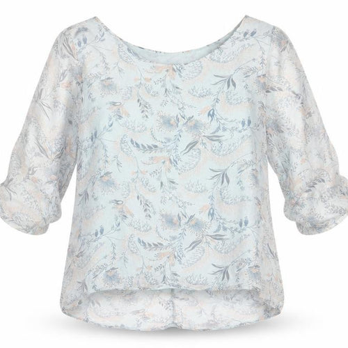 Giusy Womens Blue Floral Viscose Jersey Blouse Size S Round Neck
