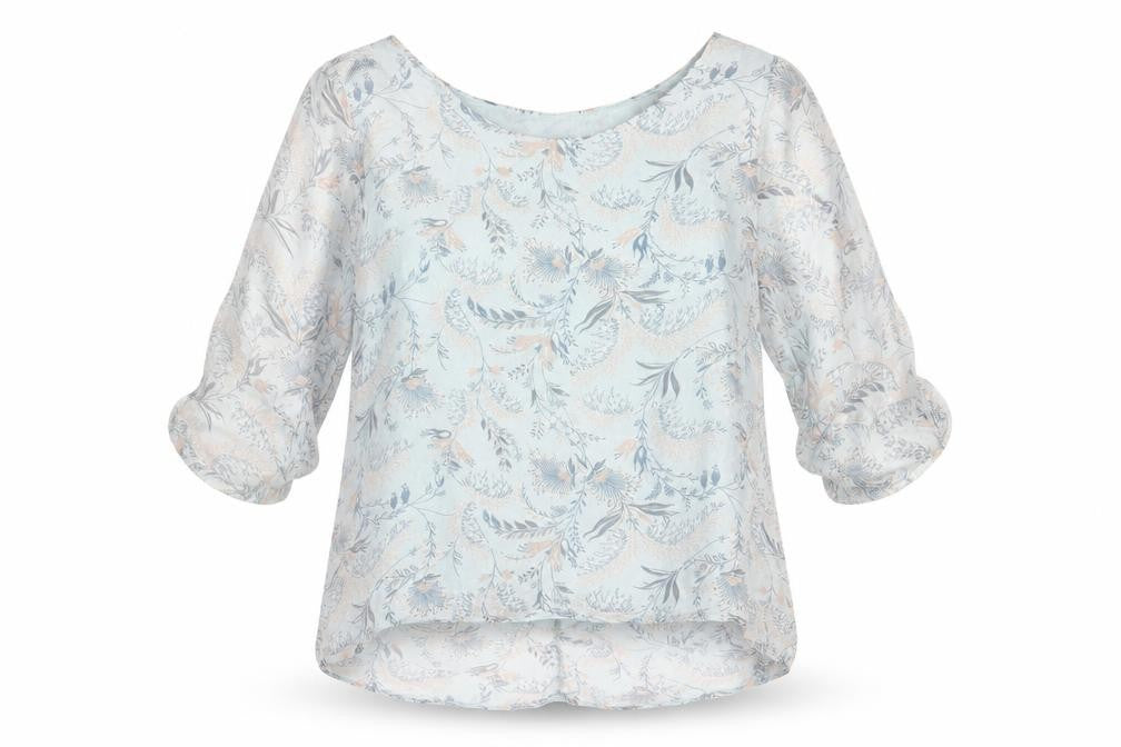 Giusy Womens Blue Floral Viscose Jersey Blouse Size S Round Neck