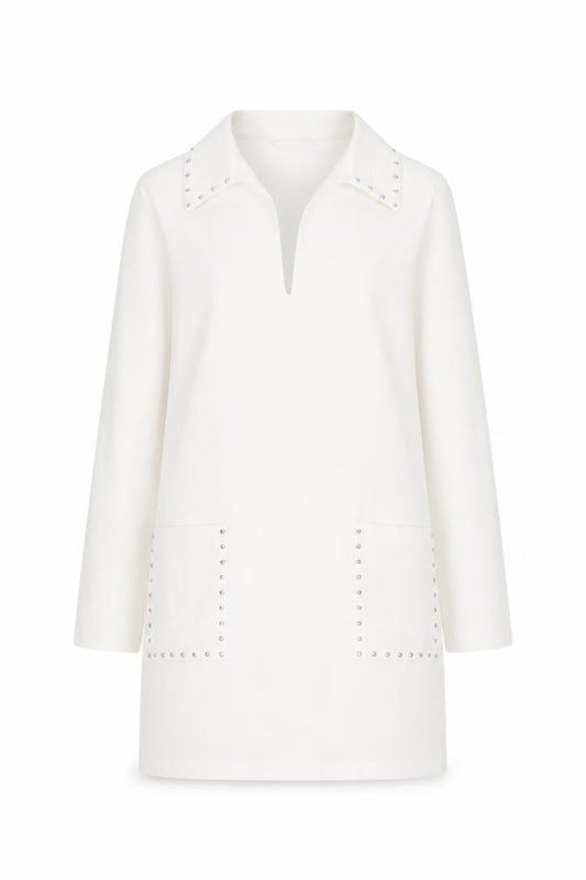 Front view of Zara women’s white polyester a-line, size XS, round neck pullover