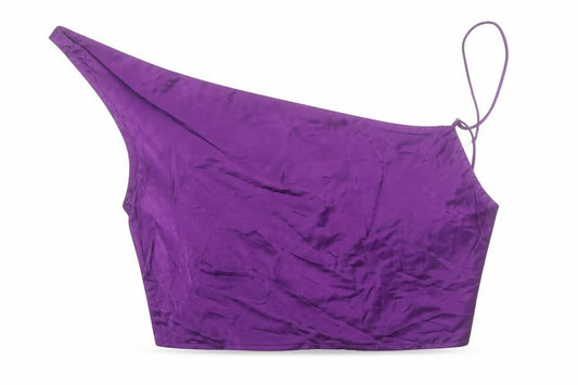 Front view of Zara women’s purple cropped tank, size S, boat neck